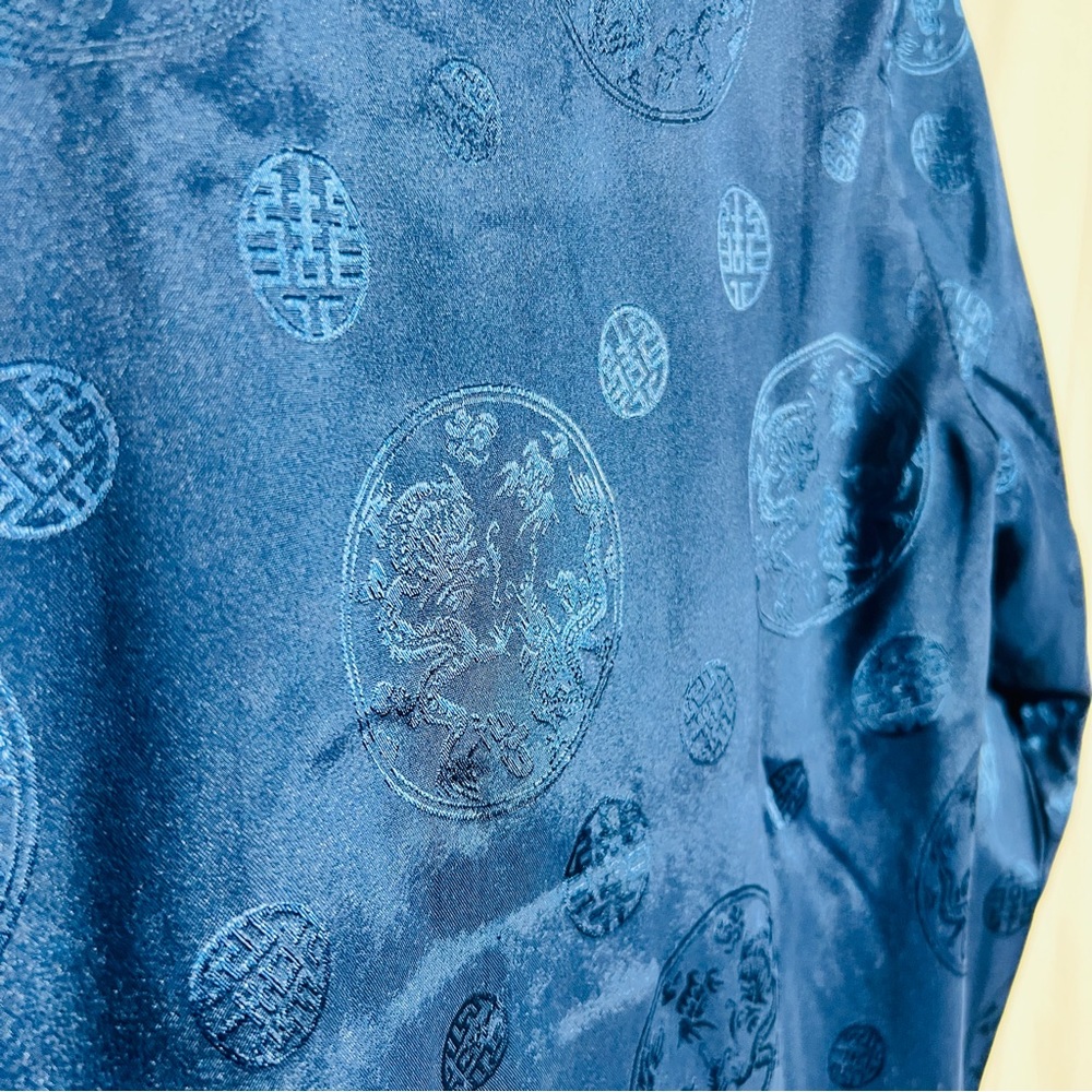 Traditional Chinese Tang Top, Blue and Yellow Reversible Blouse - Picture 13 of 16